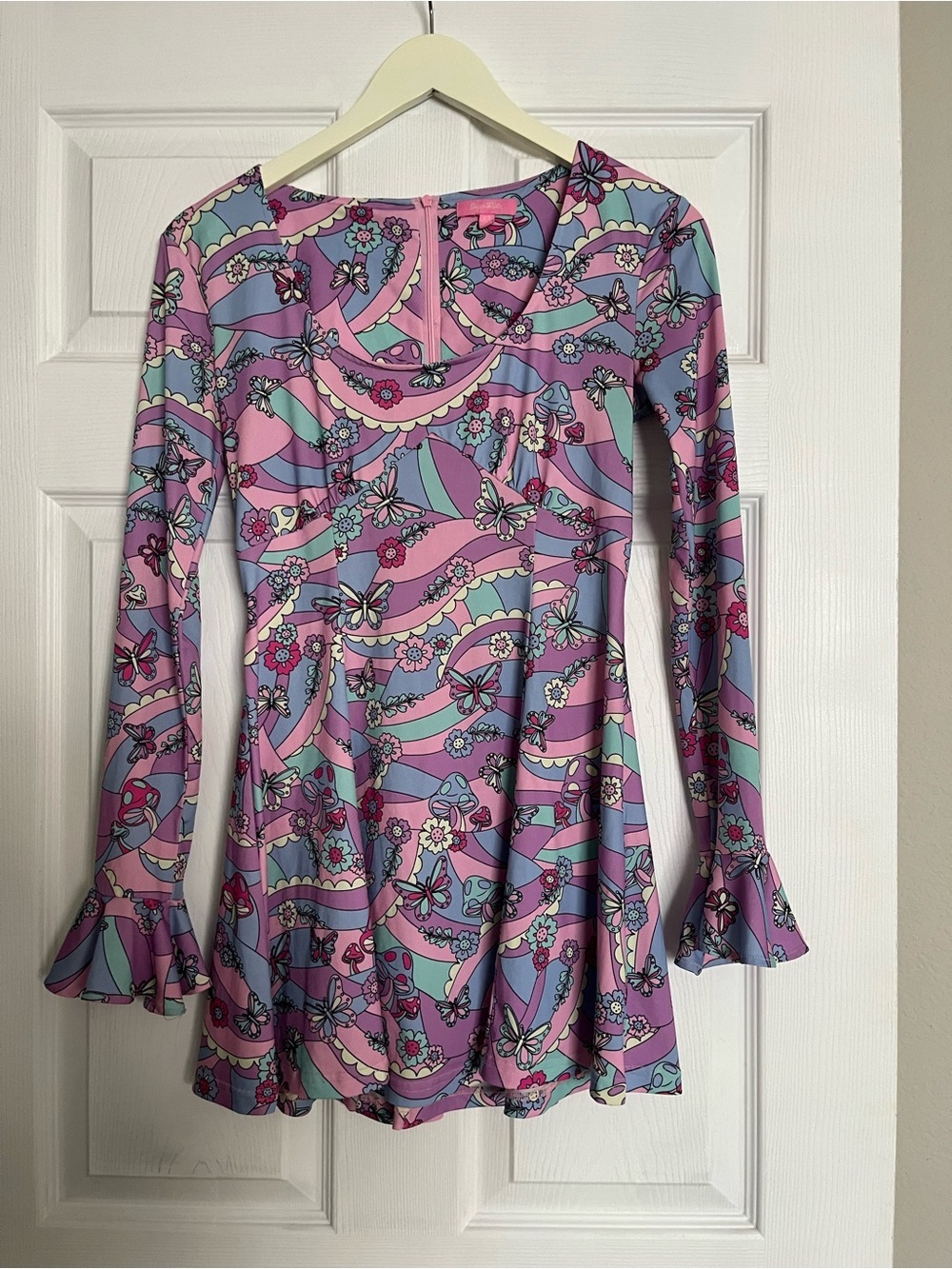Sugar Thrillz Pastel Floral Wave Long-Sleeve Mini Dress